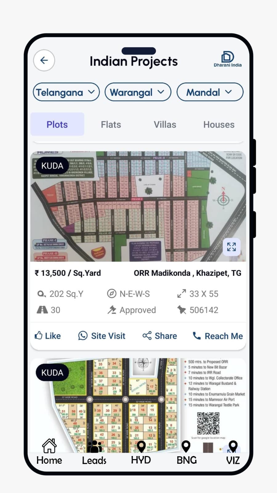 Dharani India app: Hyderabad plots listing